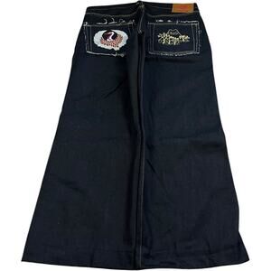 RMC Red Monkey  Selvedge Crane & Mt. Fuji Embroidered Y2K Baggy Wide Leg Jeans